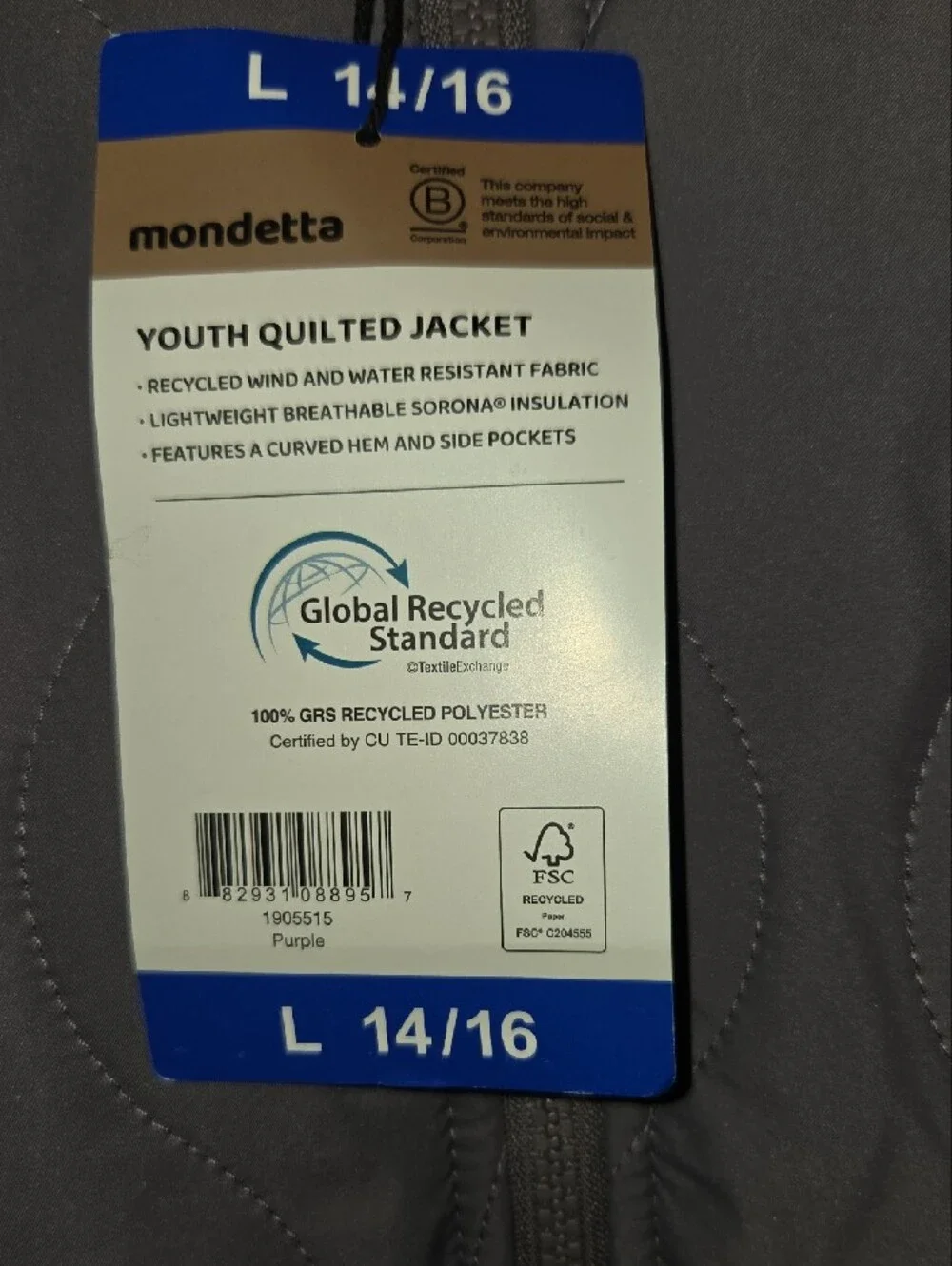 Mondetta Girls Quilted Hooded Puffer Coat - Purple 14/16